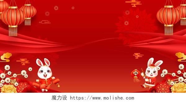 红色喜庆年货节2023兔年年货促销展板2023年货节背景